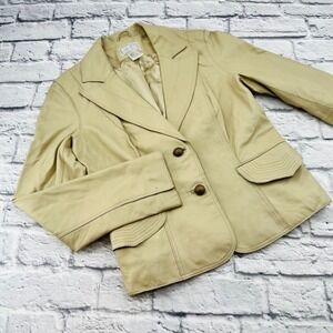 Alberto Makali Cream Lamb Leather Blazer Jacket Womens Size 10 Button Front